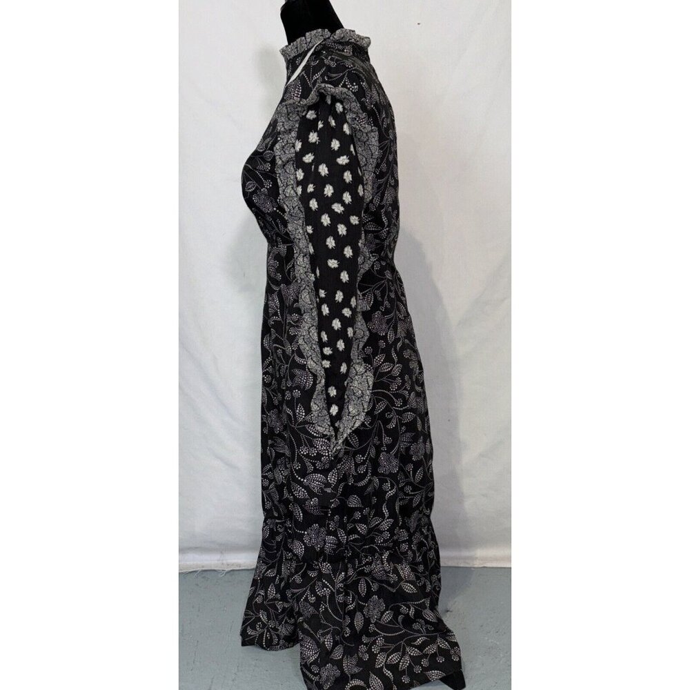 NWT Isabel Marant Etoile Black White Floral Dress Ruffles  Zip Long Sleeve Sz 36 - Picture 4 of 16